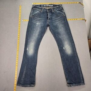 G-Star Raw 3301 Jeans Mens 33x31 Blue Straight Button Fly Faint Stains Denim